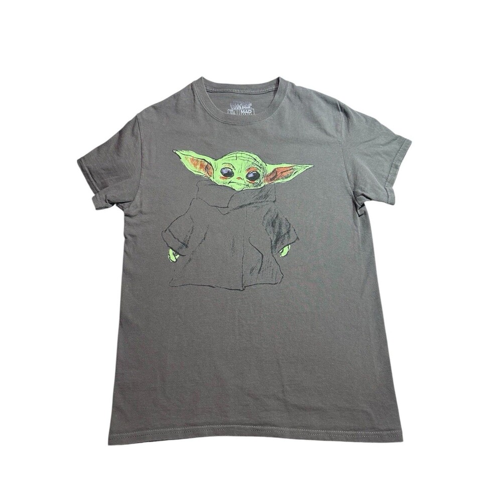 Star Wars Baby Yoda Grogu Mens Gray Short Sleeve Mad Engine Size Small